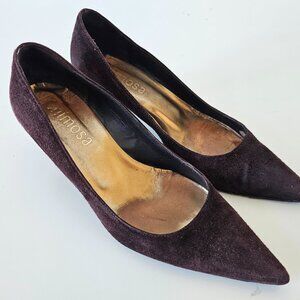 MIMOSA Brown Suede Leather Pointed Toe 2"/5mm Heels Shoes 35.5, Made in Italy